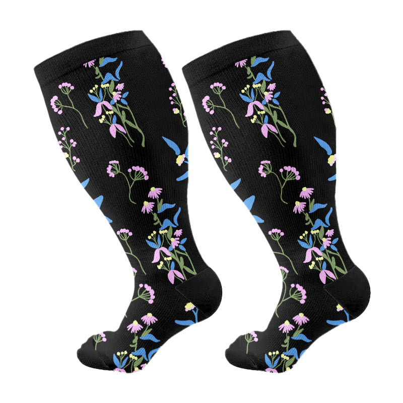 Chaussettes de compression à fleurs peintes grande taille (3 paires) - Bleu - 4XL - image 14