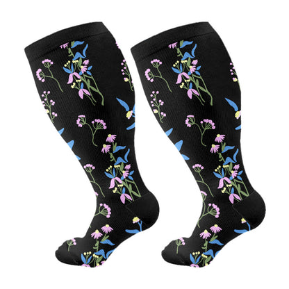 Chaussettes de compression à fleurs peintes grande taille (3 paires) - Bleu - 4XL - image 14