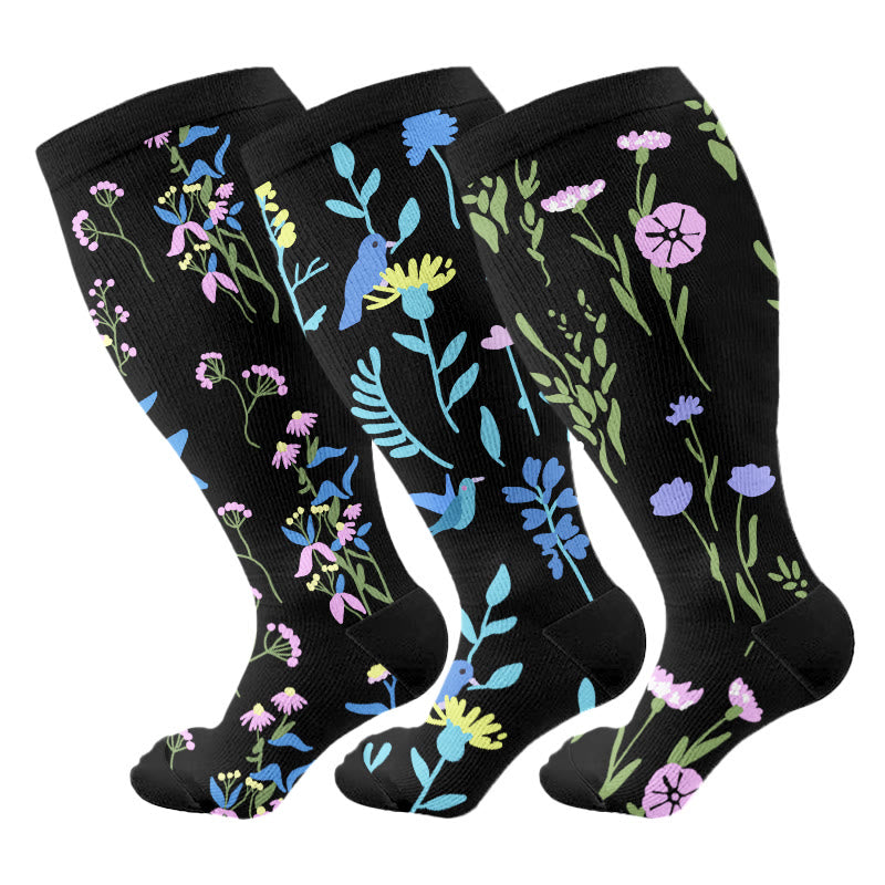 Chaussettes de compression grandes tailles à fleurs peintes - image 4