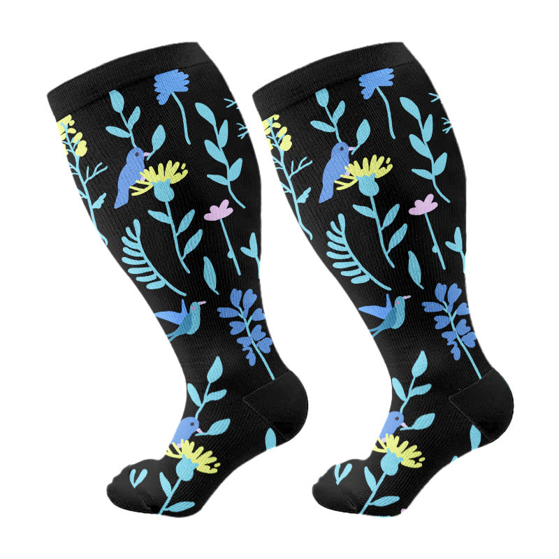 Chaussettes de compression à fleurs peintes grande taille - Jaune - 4XL - image 8