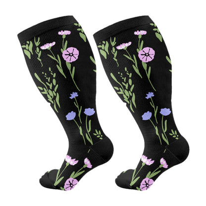 Chaussettes de compression grandes tailles à fleurs peintes - image 6