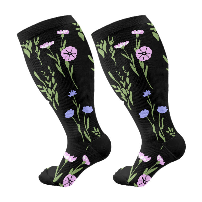 Chaussettes de compression à fleurs peintes grande taille - Violet - 4XL - image 7