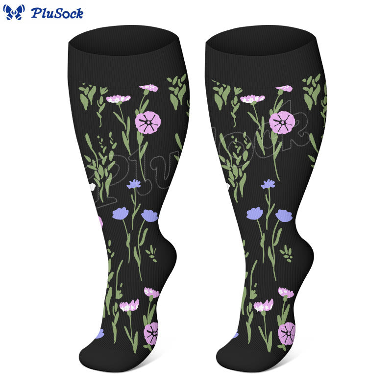 Chaussettes de compression grandes tailles à fleurs peintes - image 1