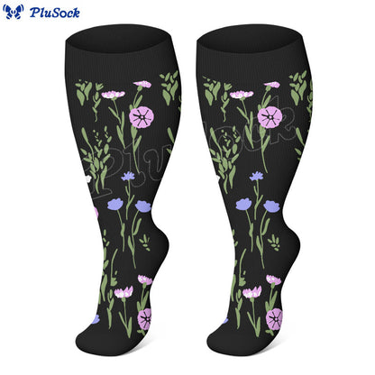 Chaussettes de compression grandes tailles à fleurs peintes - image 1