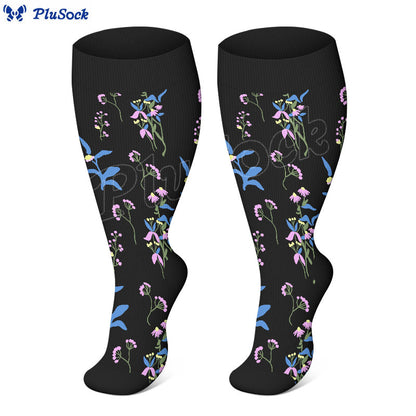 Chaussettes de compression grandes tailles à fleurs peintes - image 2