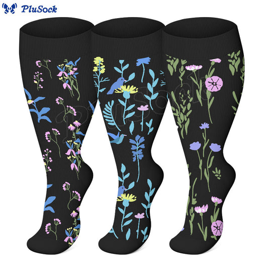 Chaussettes de compression à fleurs peintes grande taille - image 1