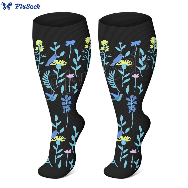 Chaussettes de compression grandes tailles à fleurs peintes - image 3
