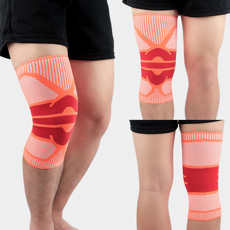 Genouillères de compression respirantes tricotées pour le sport - Orange et rouge - XL - image 9
