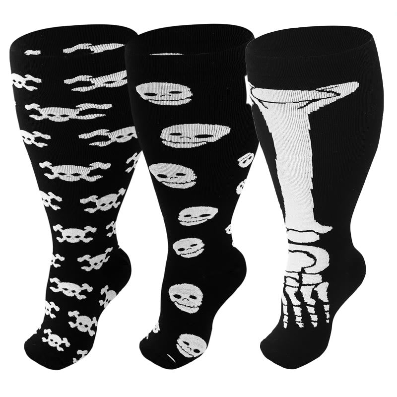 Chaussettes de compression à imprimé tête de mort grande taille (3 paires) - image 0