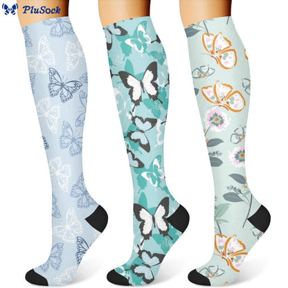 Chaussettes de compression à motif floral et papillon frais (3 paires) - image 1