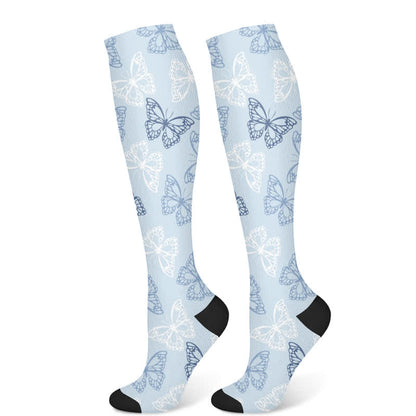 Chaussettes de compression à motif floral et papillon frais (3 paires) - Bleu (1 paire) - S/M - image 6