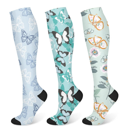 Chaussettes de compression à motif floral et papillon frais (3 paires) - Multicolore - S/M - image 5