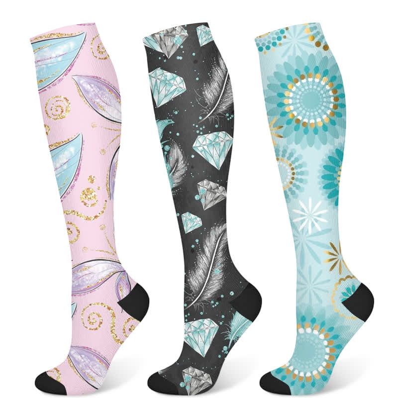 Chaussettes de compression à imprimé plumes et diamants (3 paires) - Multicolore - S/M - image 5