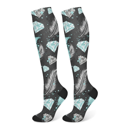 Chaussettes de compression à imprimé plumes et diamants (3 paires) - Noir (1 paire) - S/M - image 7