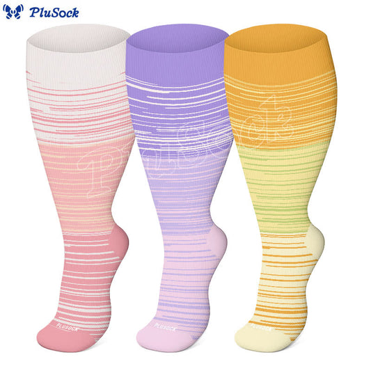 Chaussettes de compression à rayures dégradées grande taille (3 paires)