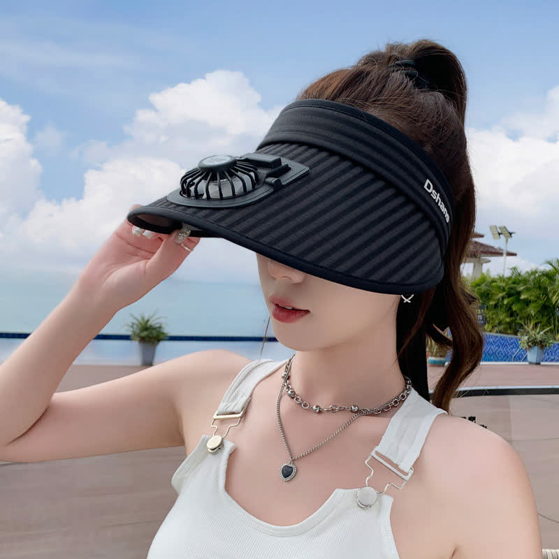 Chapeau de soleil à visière ventilée rechargeable à ruban rayé - Noir - One Size - image 2