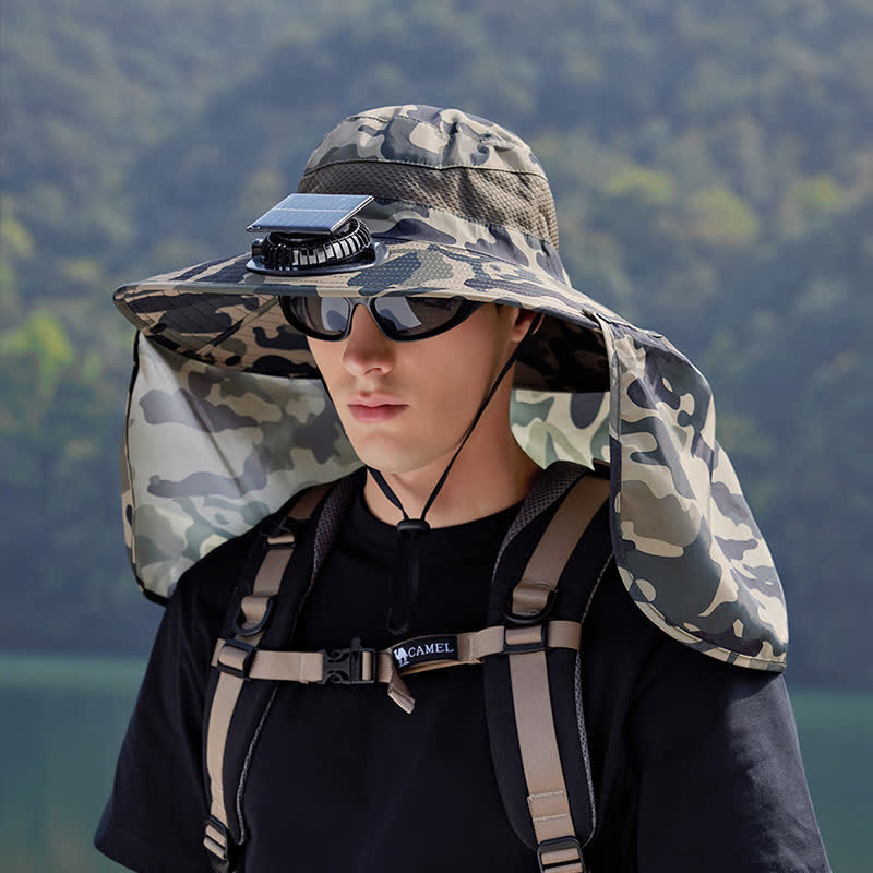 Bob camouflage avec rabat de nuque et ventilateur rechargeable - Kaki - One Size - image 2