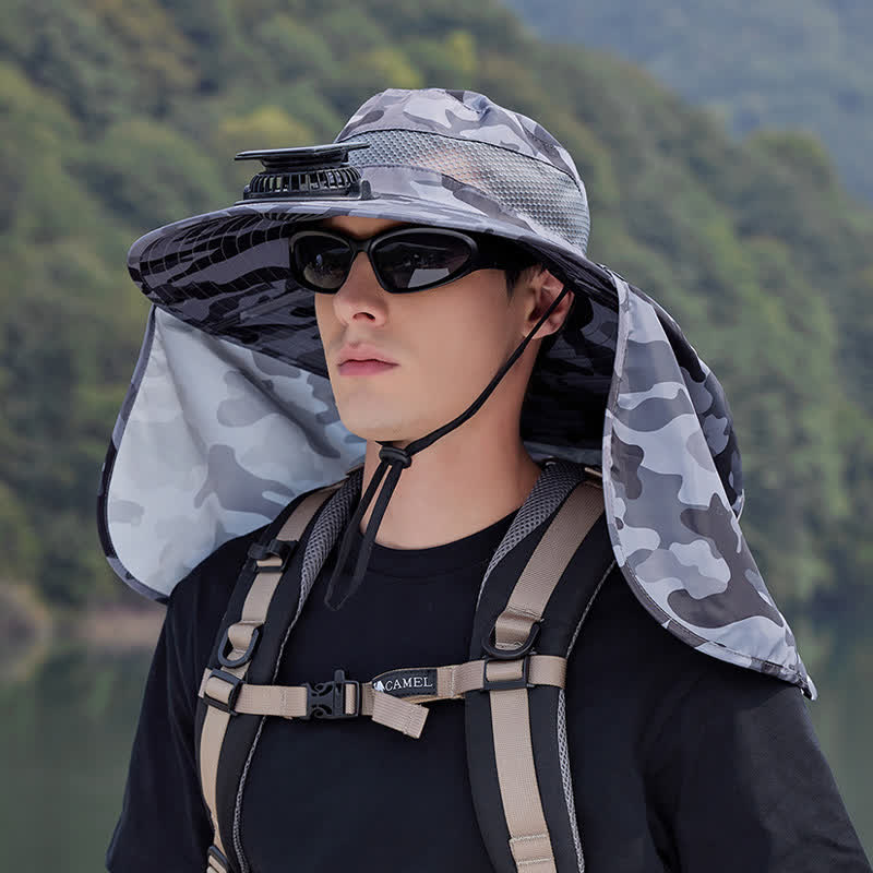 Bob camouflage avec rabat de nuque et ventilateur rechargeable - Gris - One Size - image 1