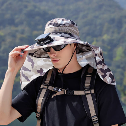 Bob camouflage avec rabat de nuque et ventilateur rechargeable - Beige - One Size - image 0