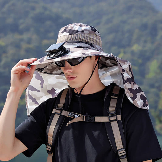 Bob camouflage avec rabat de nuque et ventilateur rechargeable - Beige - One Size - image 0