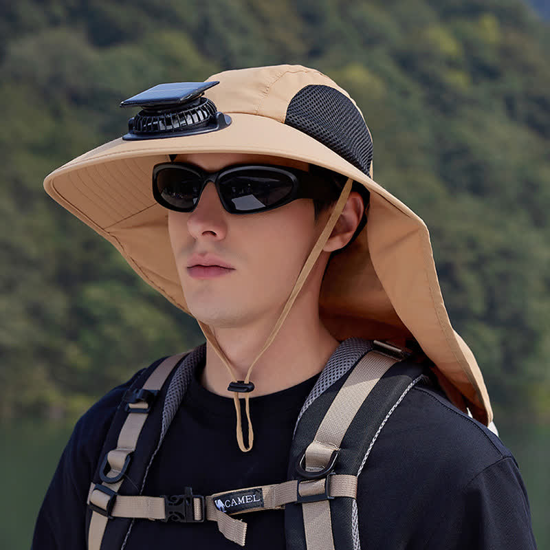 Chapeau bob respirant avec ventilateur rechargeable d'extérieur - Kaki - One Size - image 0