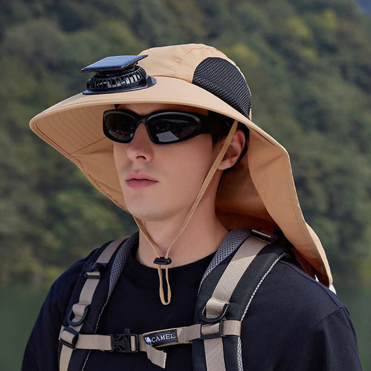 Chapeau bob respirant avec ventilateur rechargeable d'extérieur - Kaki - One Size - image 0