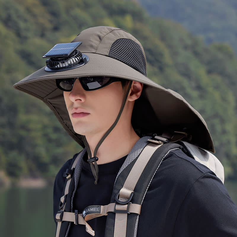 Chapeau bob respirant avec ventilateur rechargeable d'extérieur - Vert armée - One Size - image 6