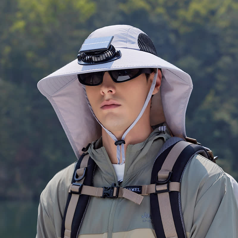 Chapeau bob respirant avec ventilateur rechargeable d'extérieur - Gris clair - One Size - image 7