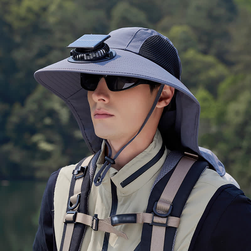 Chapeau bob respirant avec ventilateur rechargeable d'extérieur - Gris foncé - One Size - image 1