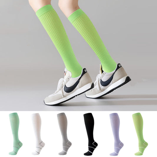 Chaussettes de compression hautes en maille respirante de couleur unie (6 paires)