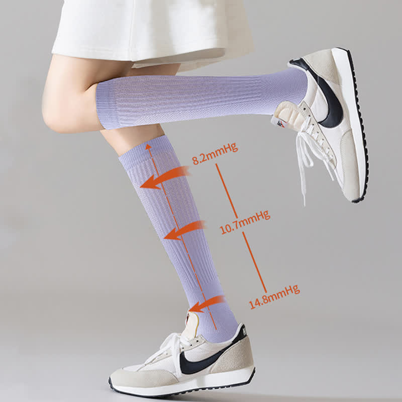 Chaussettes de compression hautes en maille respirante de couleur unie (6 paires)