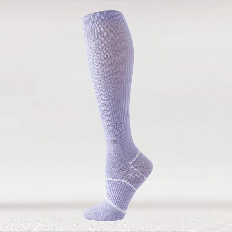 Chaussettes de compression hautes en maille respirante de couleur unie (6 paires) - Violet - EU36-40 (US3-7) - image 6
