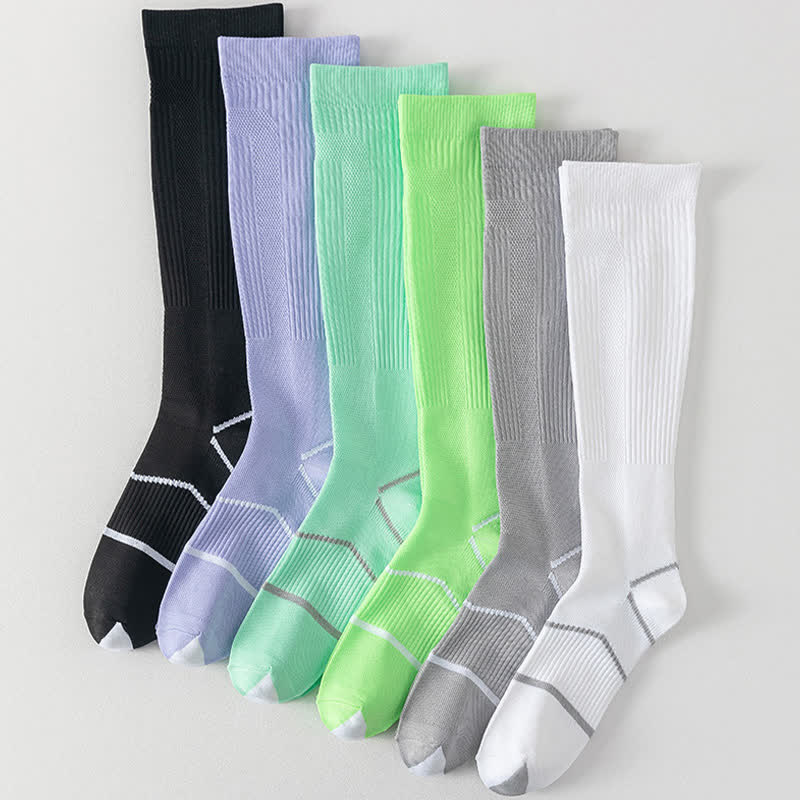 Chaussettes de compression hautes en maille respirante de couleur unie (6 paires)