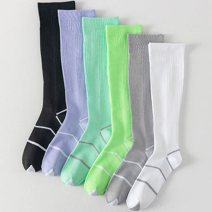 Chaussettes de compression hautes en maille respirante de couleur unie (6 paires)