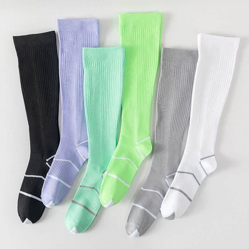 Chaussettes de compression hautes en maille respirante de couleur unie (6 paires)