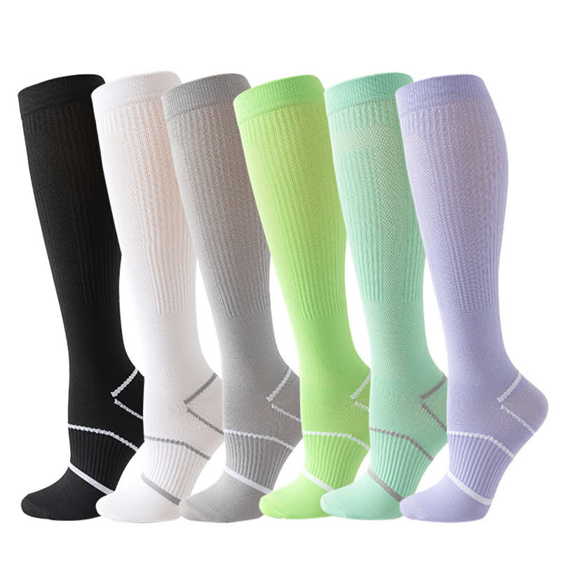 Chaussettes de compression hautes en maille respirante de couleur unie (6 paires)