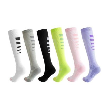 Chaussettes de compression hautes à rayures irrégulières (6 paires)