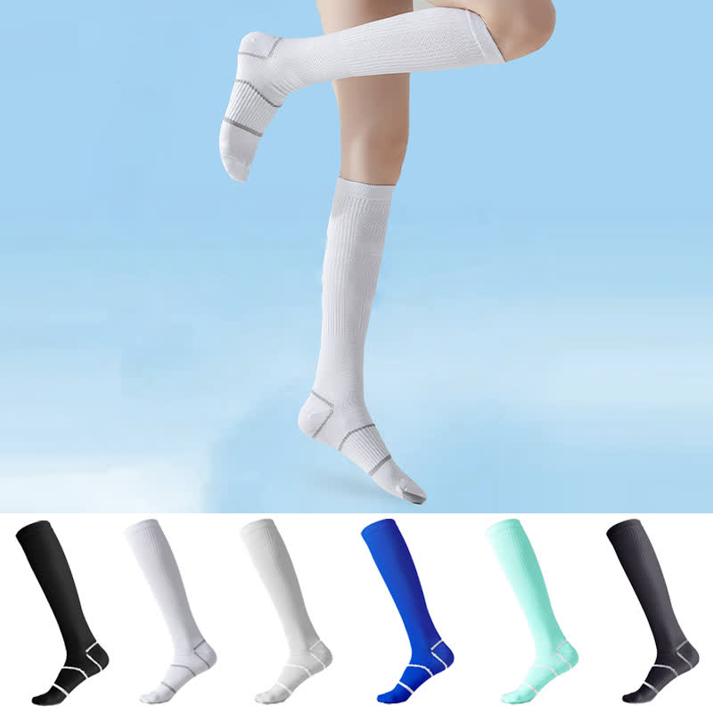 Chaussettes de sport de compression hautes de couleur unie (6 paires)