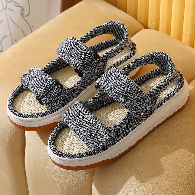 Sandales respirantes et antidérapantes en lin avec fermeture Velcro - Gris - EU45-46 (US11-12) - image 8