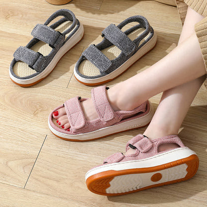 Sandales respirantes et antidérapantes en lin avec fermeture Velcro - image 2