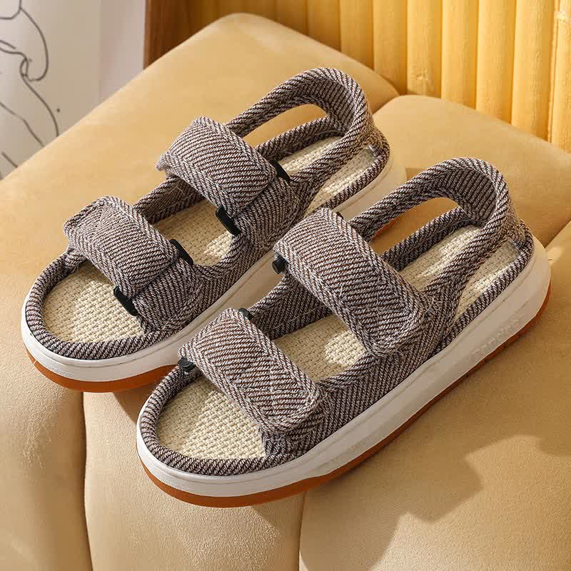 Sandales respirantes et antidérapantes en lin avec fermeture Velcro - Brun - EU45-46 (US11-12) - image 7