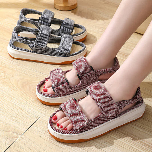 Sandales respirantes et antidérapantes en lin avec fermeture Velcro - image 1