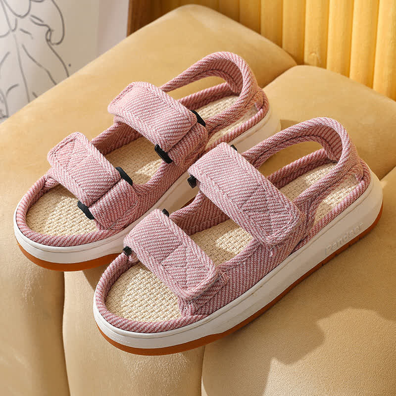 Sandales respirantes et antidérapantes en lin avec fermeture Velcro - Rose - EU39-40 (US6-7) - image 6