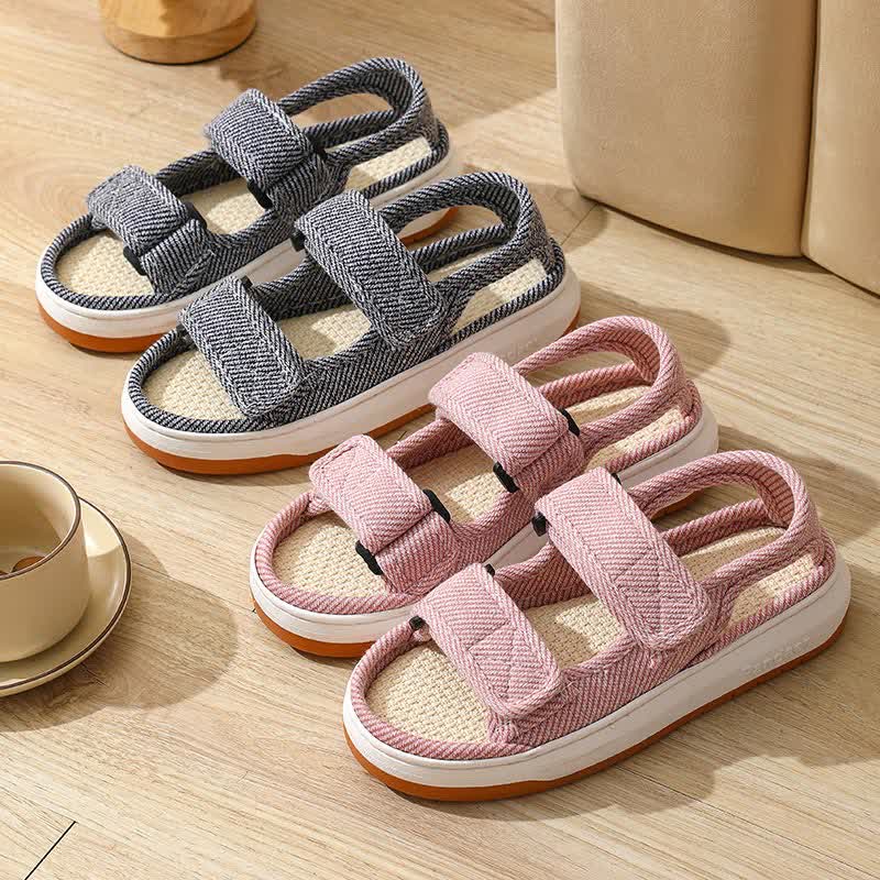 Sandales respirantes et antidérapantes en lin avec fermeture Velcro - image 3