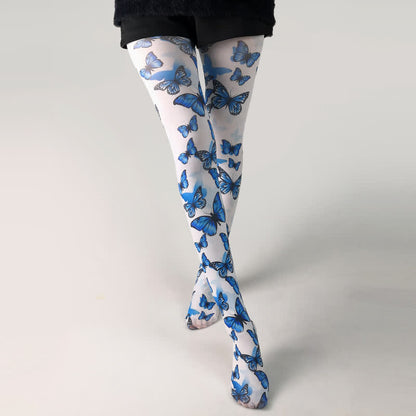 Collants blancs à imprimé floral papillon vintage - E - Une taille - image 6