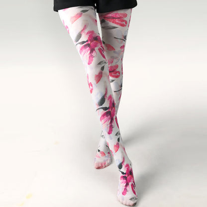 Collants blancs à imprimé floral papillon vintage - B - Une taille - image 2