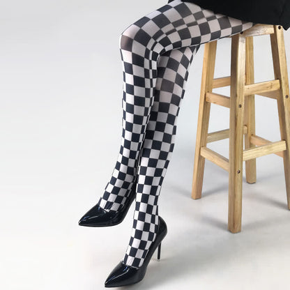 Collants vintage à carreaux et imprimé cœur