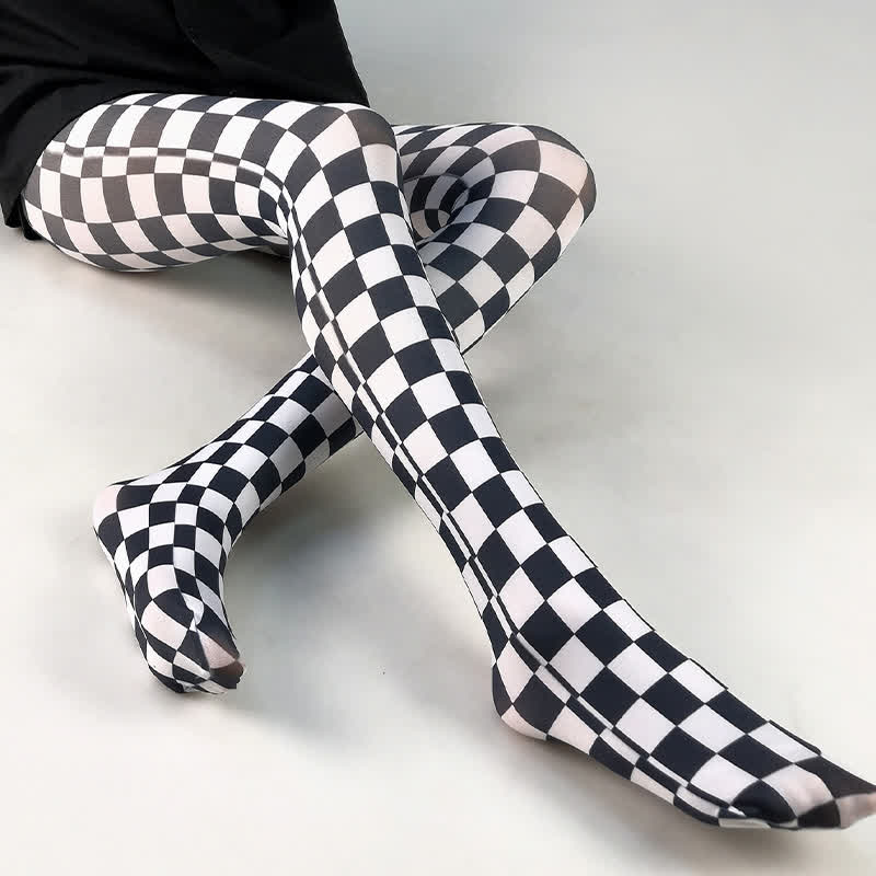 Collants vintage à carreaux et imprimé cœur