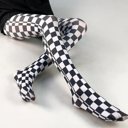 Collants vintage à carreaux et imprimé cœur