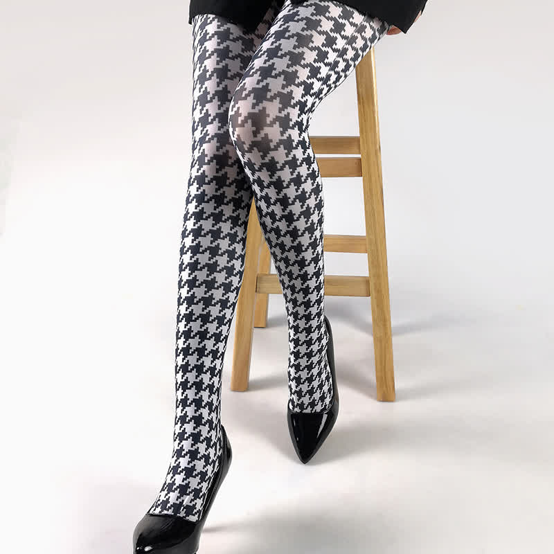 Collants vintage à carreaux et imprimé cœur